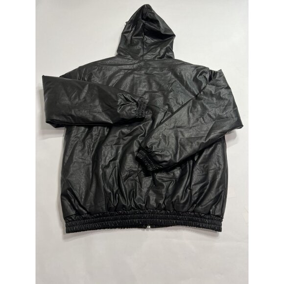 Naked Wardrobem Faux Leather Hooded Zip Up Bomber Jacket in Black - Picture 2 of 3